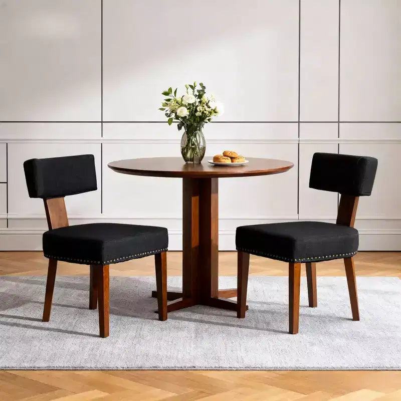 Set of 2 Mid-Century Linen Upholstered Dining Chairs with Nailhead Trim and Wood Frame, Armless Chairs for Dining Room or Apartment -Panipeachy