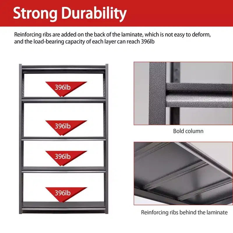 Scaffalature metalliche resistenti a 5 ripiani, 183 cm di altezza - 907 kg totali, 120 x 60 cm (L x P) extra spaziose e regolabili, per garage/cucina/palestra/magazzino