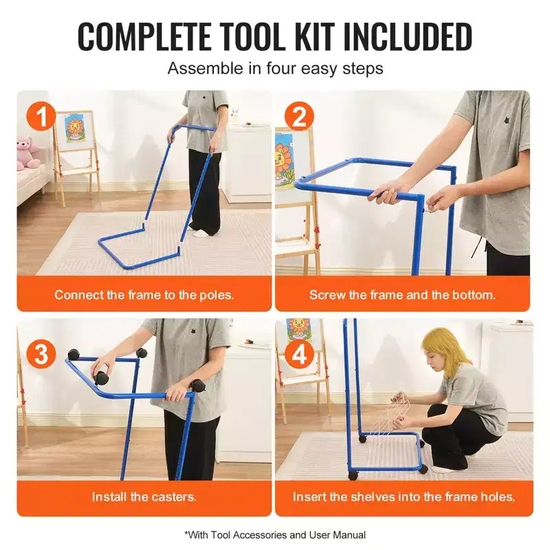 Stendino per opere d'arte, 25 ripiani rimovibili 60,3 x 44,5 x 96,5 cm, stendino per pittura con ruote bloccabili, stendino per pittura in acciaio al carbonio, blu+bianco