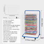 Stendino per opere d'arte, 25 ripiani rimovibili 60,3 x 44,5 x 96,5 cm, stendino per pittura con ruote bloccabili, stendino per pittura in acciaio al carbonio, blu+bianco