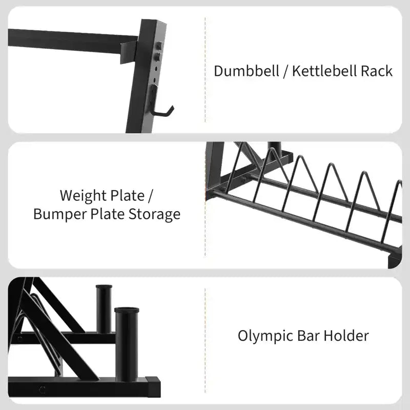 Rastrelliere per bilancieri a 3 ripiani, capacità 450 kg, rastrelliera regolabile per manubri, kettlebell, bilancieri (acciaio al carbonio Q235)