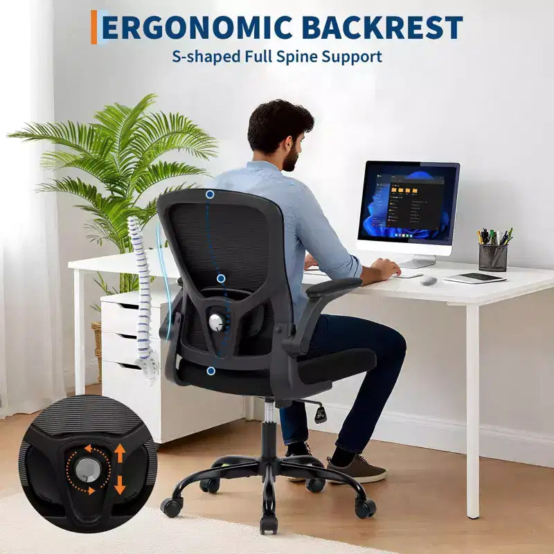 Sedia da ufficio ergonomica premium in rete grigio chiaro - Altezza regolabile, braccioli ribaltabili e supporto lombare - Comoda seduta girevole per casa, gaming e lavoro