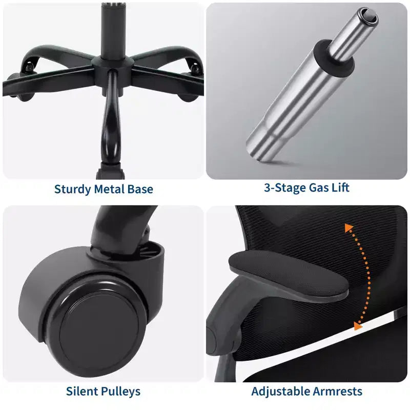 Sedia da ufficio ergonomica premium in rete grigio chiaro - Altezza regolabile, braccioli ribaltabili e supporto lombare - Comoda seduta girevole per casa, gaming e lavoro