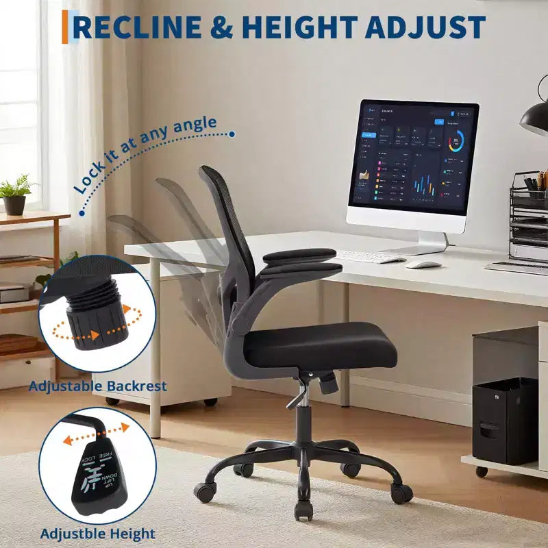 Sedia da ufficio ergonomica premium in rete grigio chiaro - Altezza regolabile, braccioli ribaltabili e supporto lombare - Comoda seduta girevole per casa, gaming e lavoro