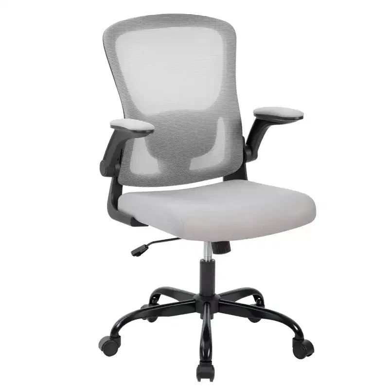 Sedia da ufficio ergonomica premium in rete grigio chiaro - Altezza regolabile, braccioli ribaltabili e supporto lombare - Comoda seduta girevole per casa, gaming e lavoro