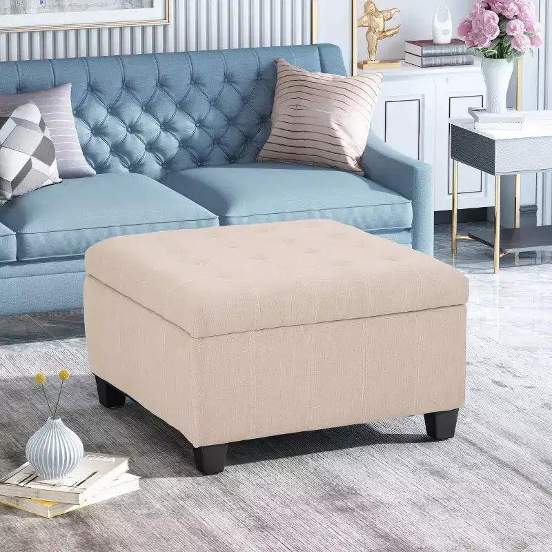TUYOHW Square Storage Ottoman, Entryway Bench with Refined Cushion, Storage Bench Bed Bench for Living Room, Bedroom